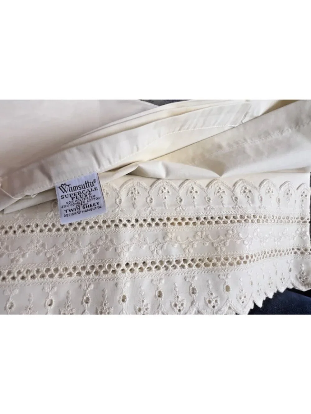 Wamsutta TWIN 2-Pc Set Ivory SUPERCALE+ Eyelet 1) Flat 1) Pillowcase Made in USA